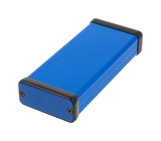Hammond 1455C1201BU 1455 Series Extruded Aluminum Enclosure, Aluminum End Panels, Without Sliding Plate, 120 mm x 54 mm x 23 mm, Blue Anodized.