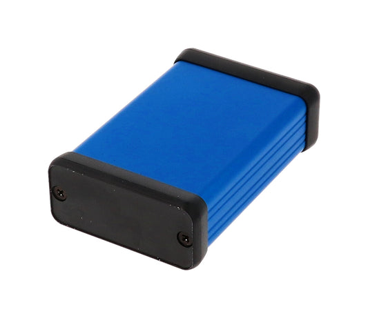 Hammond 1455C802BU 1455 Series Extruded Aluminum Enclosure, Plastic End Panels, Without Sliding Plate, 80 mm x 54 mm x 23 mm, Blue Anodized.