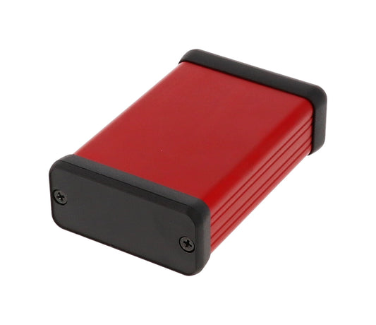 Hammond 1455C802RD 1455 Series Extruded Aluminum Enclosure, Plastic End Panels, Without Sliding Plate, 80 mm x 54 mm x 23 mm, Red Anodized.
