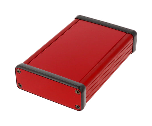 Hammond 1455J1201RD 1455 Series Extruded Aluminum Enclosure, Aluminum End Panels, With Sliding Plate, 120 mm x 78 mm x 27 mm, Red Anodized.
