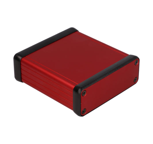 Hammond 1455J801RD 1455 Series Extruded Aluminum Enclosure, Aluminum End Panels, With Sliding Plate, 80 mm x 78 mm x 27 mm, Red Anodized.