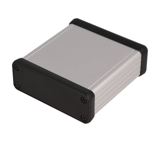 Hammond 1455J802 1455 Series Extruded Aluminum Enclosure, Plastic End Panels, With Sliding Plate, 80 mm x 78 mm x 27 mm, Clear Anodized.