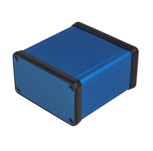 Hammond 1455K801BU 1455 Series Extruded Aluminum Enclosure, Aluminum End Panels, With Sliding Plate, 80 mm x 78 mm x 43 mm, Blue Anodized.