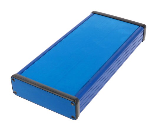 Hammond 1455L2201BU 1455 Series Extruded Aluminum Enclosure, With Sliding Plate, Aluminum End Panels, 220 mm x 103 mm x 30.5 mm, Blue Anodized.