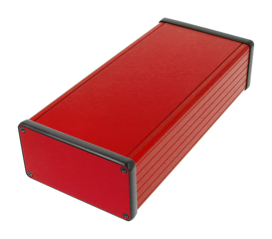 Hammond 1455N2201RD 1455 Series Extruded Aluminum Enclosure, With Sliding Plate, Aluminum End Panels, 220 mm x 103 mm x 53 mm, Red Anodized.