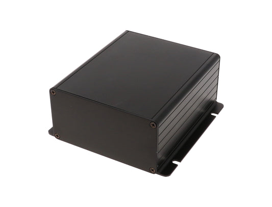 Hammond 1455NF1201BK 1455F Series Extruded Aluminum Enclosure with Integrated Flanges, Aluminum End Panels, 120 mm x 103 mm x 53 mm, 123 mm Total Width with Flanges, Black Anodized.