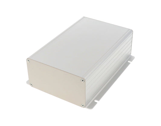 Hammond 1455NF1601 1455F Series Extruded Aluminum Enclosure with Integrated Flanges, Aluminum End Panels, 160 mm x 103 mm x 53 mm, 123 mm Total Width with Flanges, Clear Anodized.