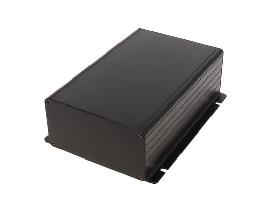 Hammond 1455NF1601BK 1455F Series Extruded Aluminum Enclosure with Integrated Flanges, Aluminum End Panels, 160 mm x 103 mm x 53 mm, 123 mm Total Width with Flanges, Black Anodized.