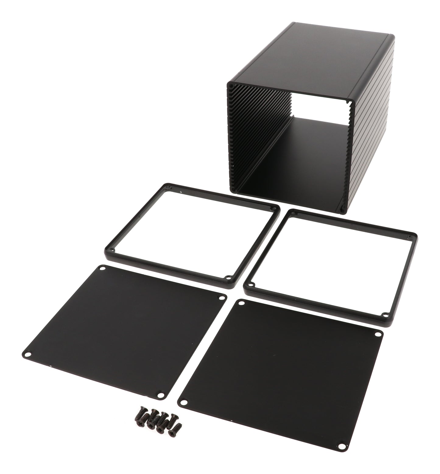 Hammond 1455NS1601BK Extruded Aluminum Enclosure with Metal End Panels, Black Anodize 6.30" x 4.06" x 4.06"