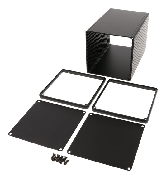 Hammond 1455NS1601BK Extruded Aluminum Enclosure with Metal End Panels, Black Anodize 6.30" x 4.06" x 4.06"