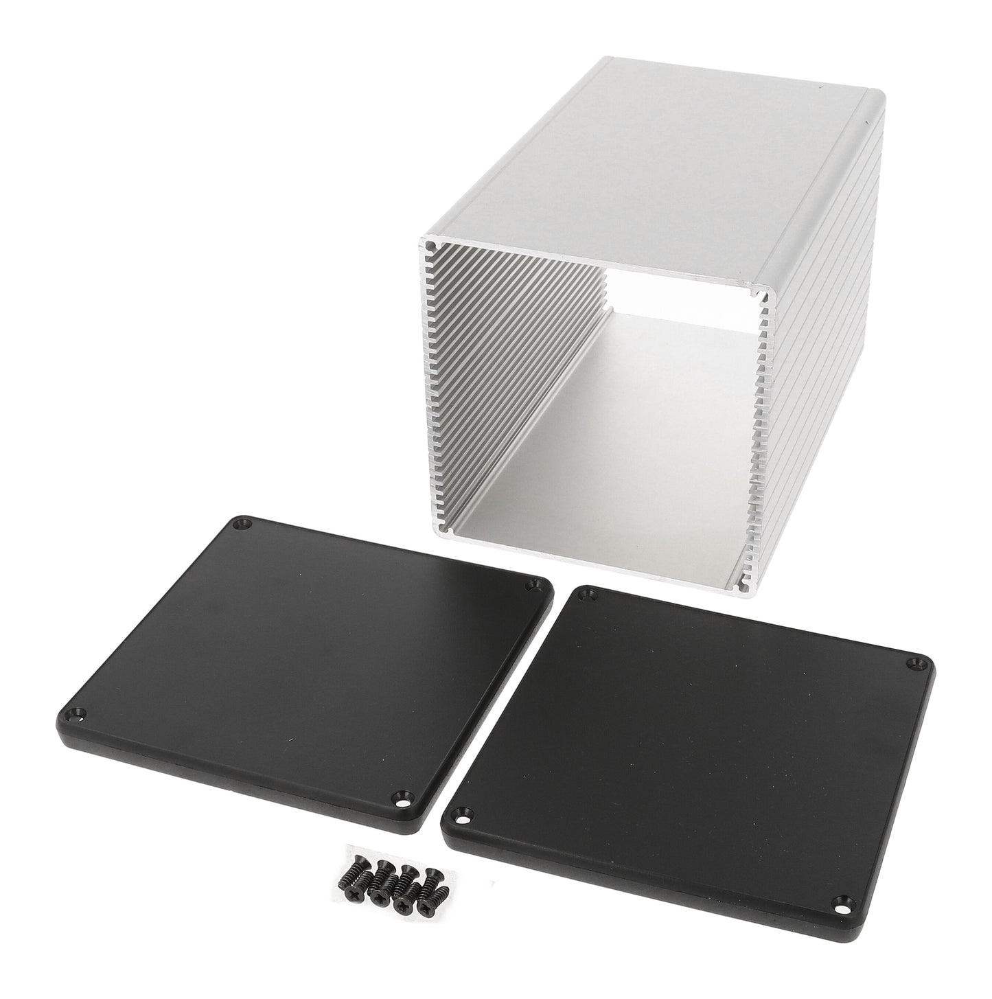 Hammond 1455NS1602 Extruded Aluminum Enclosure with Plastic End Panels, Clear Anodize 6.30" x 4.06" x 4.06"
