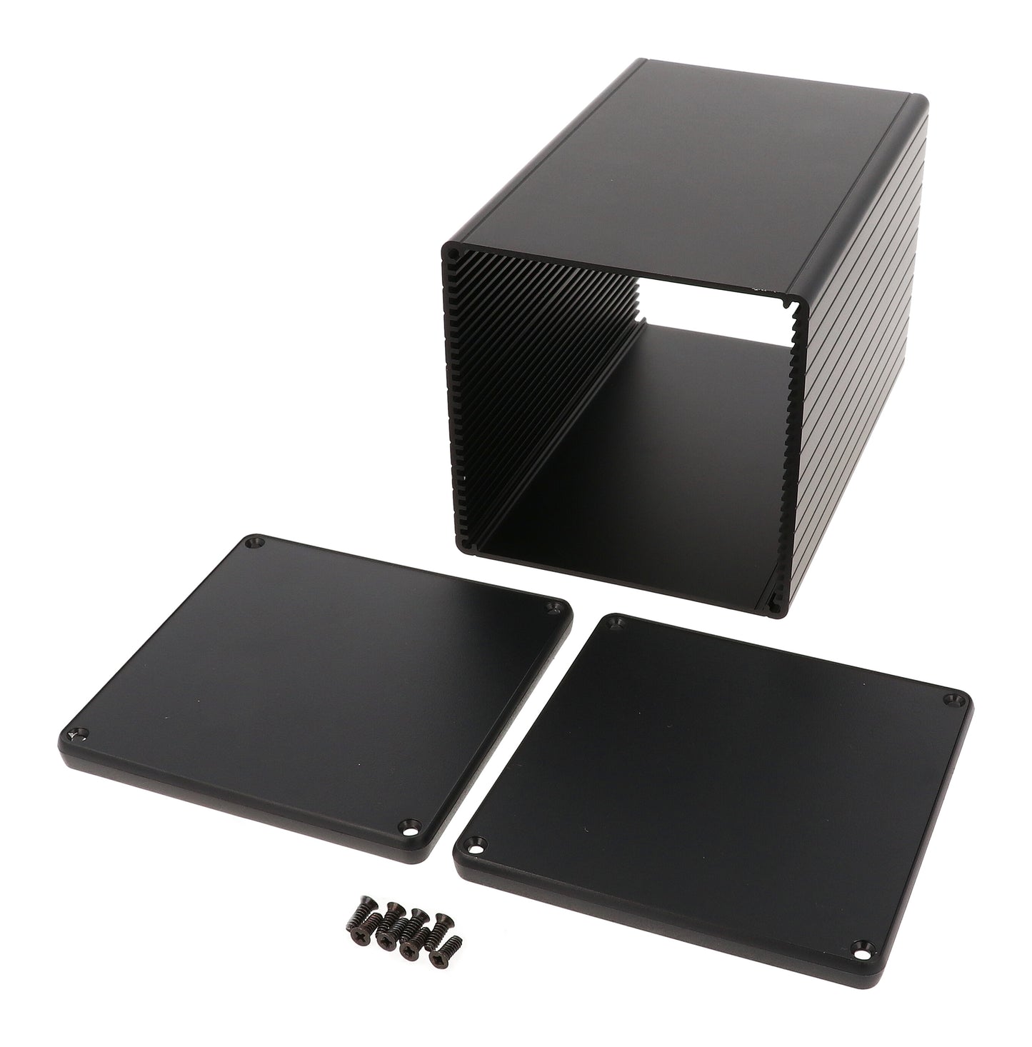 Hammond 1455NS1602BK Extruded Aluminum Enclosure with Plastic End Panels, Black Anodize 6.30" x 4.06" x 4.06"