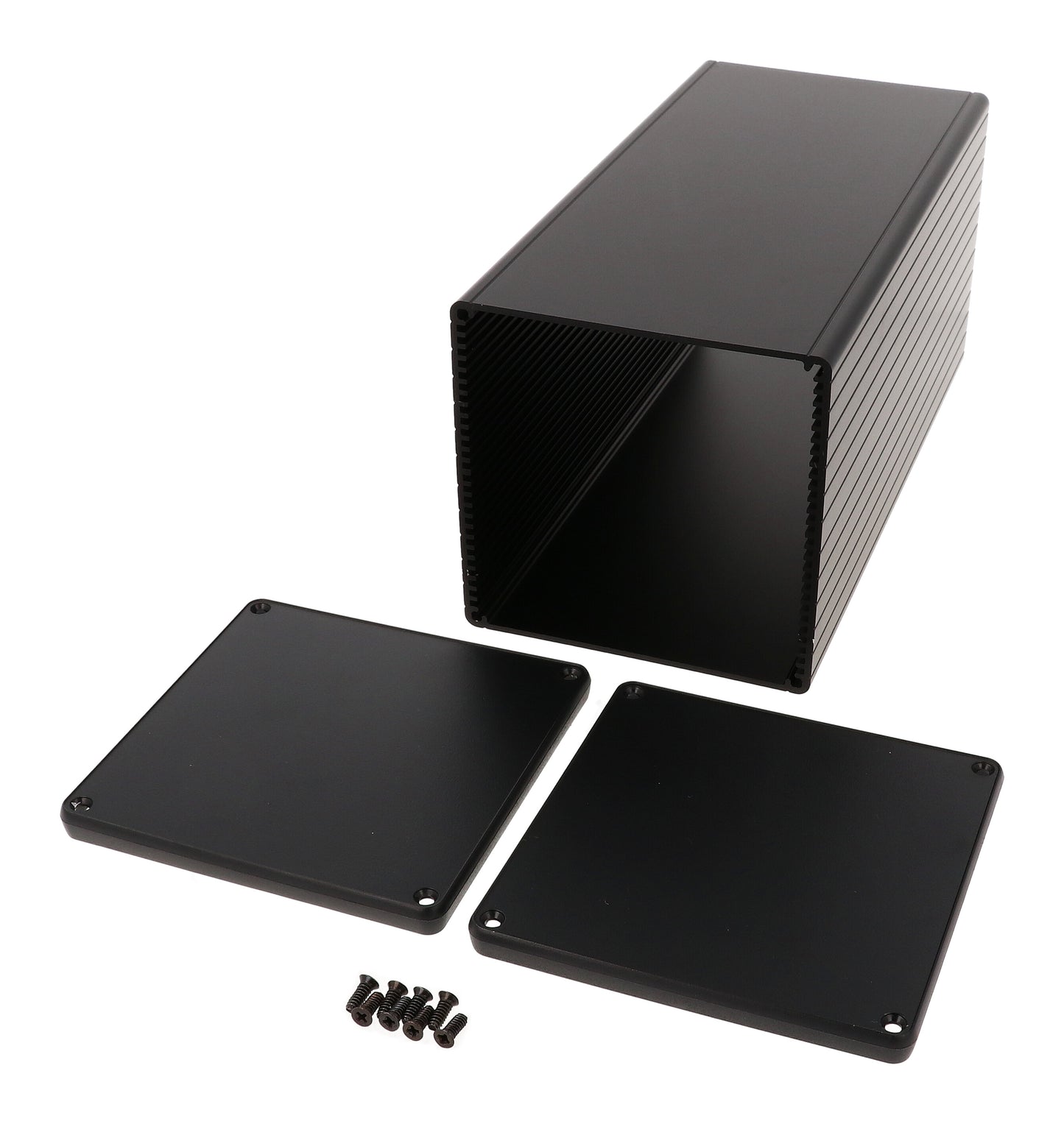 Hammond 1455NS2202BK Extruded Aluminum Enclosure with Plastic End Panels, Black Anodize 8.66" x 4.06" x 4.06"