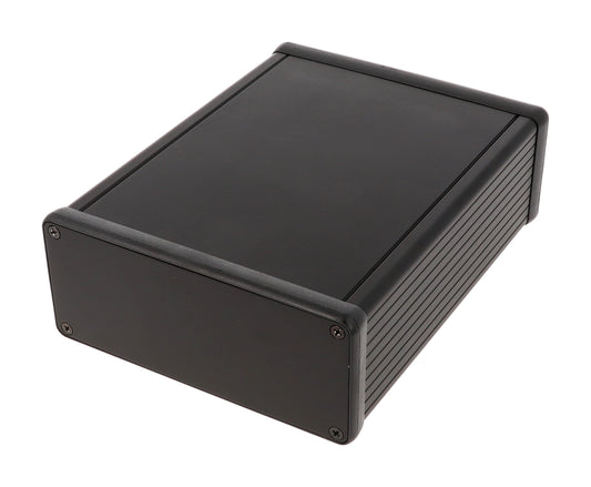 Hammond 1455Q1601BK Extruded Aluminum Enclosure, Black with Metal End Panels 6.3" x 4.92" x 2.05"