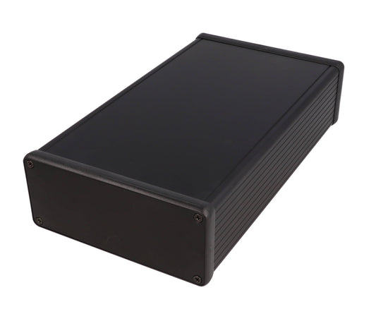 Hammond 1455Q2201BK Extruded Aluminum Enclosure, Black with Metal End Panels 8.66" x 4.92" x 2.05"