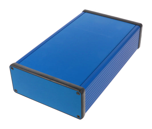 Hammond 1455Q2201BU 1455 Series Extruded Aluminum Enclosure, With Sliding Plate, Aluminum End Panels, 220 mm x 125 mm x 51.5 mm, Blue Anodized.