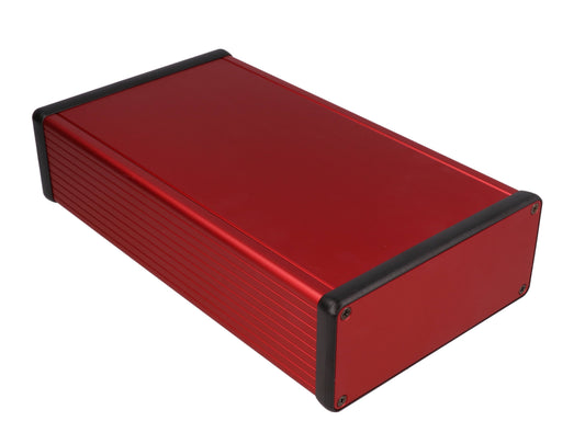 Hammond 1455Q2201RD 1455 Series Extruded Aluminum Enclosure, With Sliding Plate, Aluminum End Panels, 220 mm x 125 mm x 51.5 mm, Red Anodized.