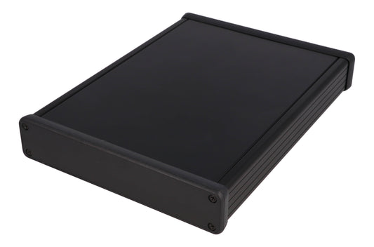 Hammond 1455R2202BK Extruded Aluminum Enclosure, Black with Plastic End Panels 8.66" x 6.5" x 1.22"