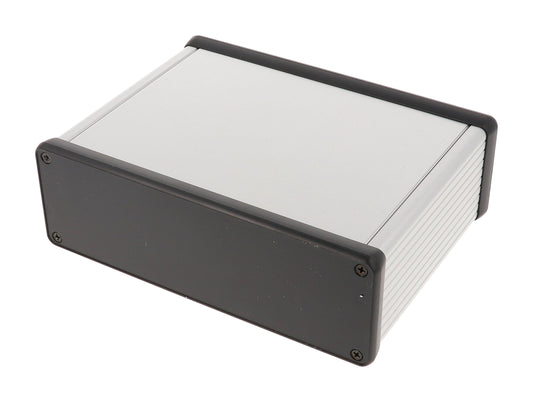 Hammond 1455T1202 1455 Series Extruded Aluminum Enclosure, With Sliding Plate, Plastic End Panels, 120 mm x 165 mm x 51.5 mm, Clear Anodized.