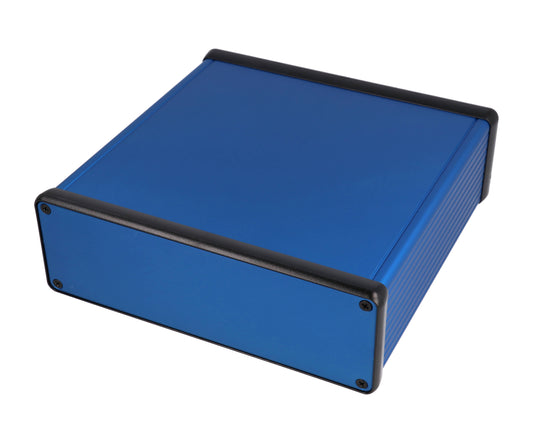 Hammond 1455T1601BU 1455 Series Extruded Aluminum Enclosure, With Sliding Plate, Aluminum End Panels, 160 mm x 165 mm x 51.5 mm, Blue Anodized.