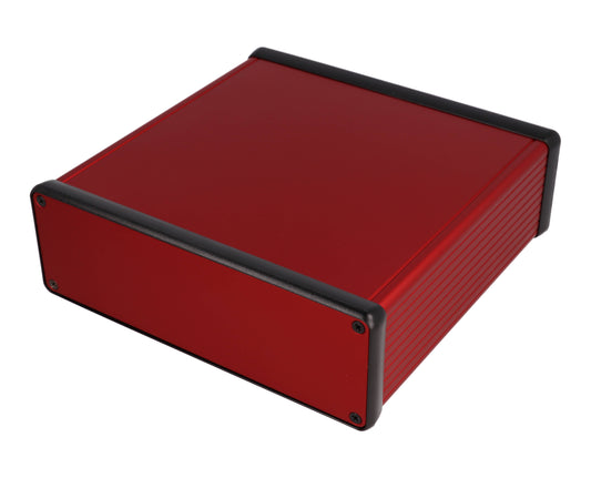 Hammond 1455T1601RD 1455 Series Extruded Aluminum Enclosure, With Sliding Plate, Aluminum End Panels, 160 mm x 165 mm x 51.5 mm, Red Anodized.