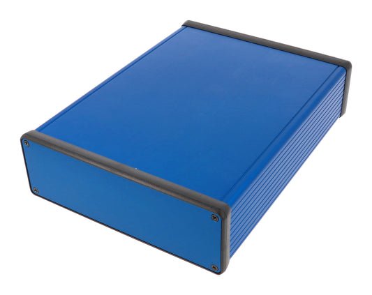 Hammond 1455T2201BU 1455 Series Extruded Aluminum Enclosure, With Sliding Plate, Aluminum End Panels, 220 mm x 165 mm x 51.5 mm, Blue Anodized.