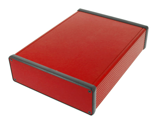 Hammond 1455T2201RD 1455 Series Extruded Aluminum Enclosure, With Sliding Plate, Aluminum End Panels, 220 mm x 165 mm x 51.5 mm, Red Anodized.