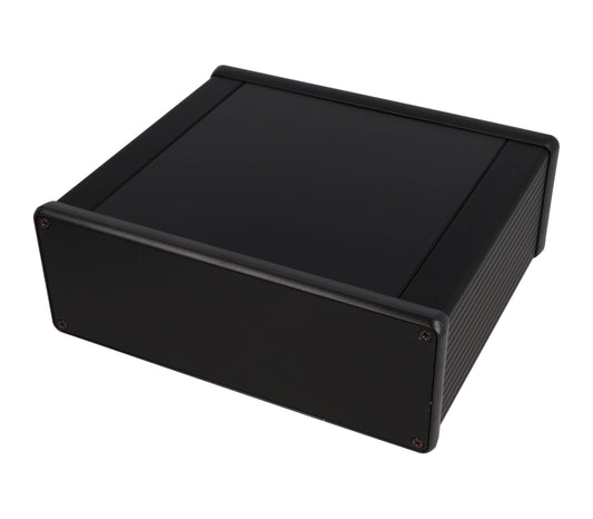 Hammond 1455U1601BK Extruded Aluminum Enclosure, Black with Metal End Panels 6.3" x 7.5" x 2.6"