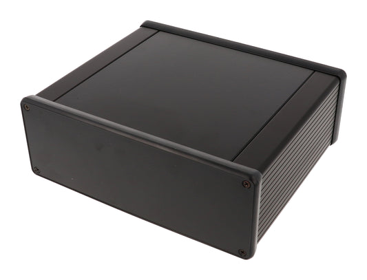 Hammond 1455U1602BK Extruded Aluminum Enclosure, Black with Plastic Closed Bezels 6.3" x 7.5" x 2.6"
