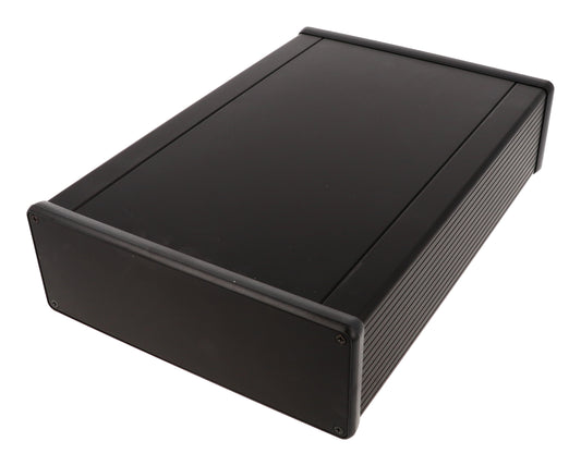 Hammond 1455U2801BK Extruded Aluminum Enclosure, Black with Metal End Panels 11" x 7.5" x 2.6"