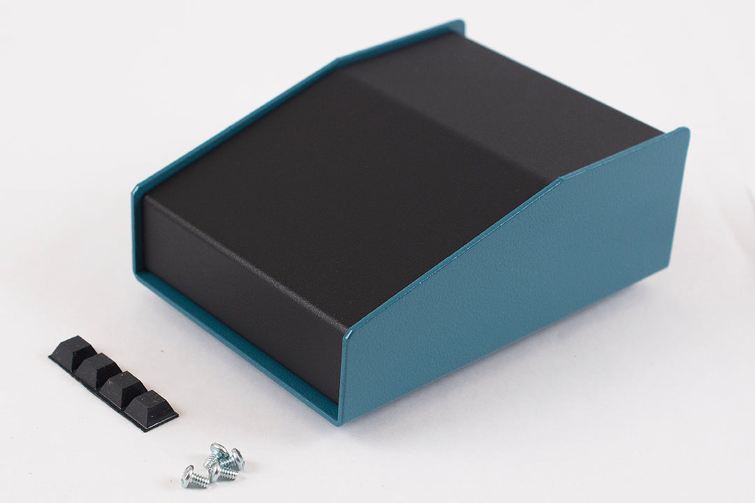 Hammond 1456CE2BKBU Sloped Aluminum Console Enclosure, 15 Degree Black Top / Blue Case 4.00" x 5.50" x 2.00"