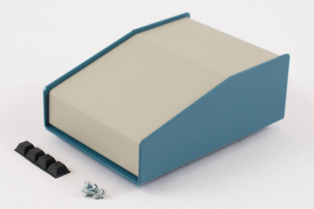 Hammond 1456CE2WHBU Sloped Aluminum Console Enclosure, 15 Degree Beige Top / Blue Case 4.00" x 5.50" x 2.00"