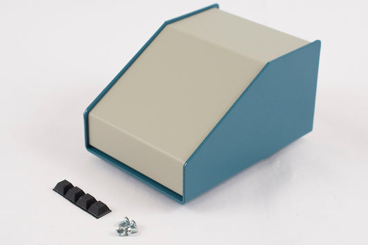 Hammond 1456CE3WHBU Sloped Aluminum Console Enclosure, 30 Degree Beige Top / Blue Case 4.00" x 5.50" x 3.00"