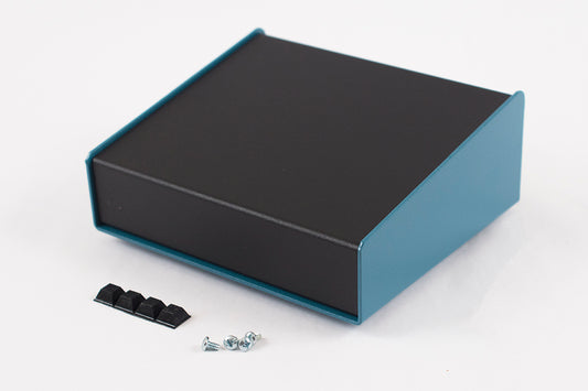Hammond 1456FE1BKBU Sloped Aluminum Console Enclosure, 10 Degree Black Top / Blue Case 6.50" x 5.50" x 2.50"