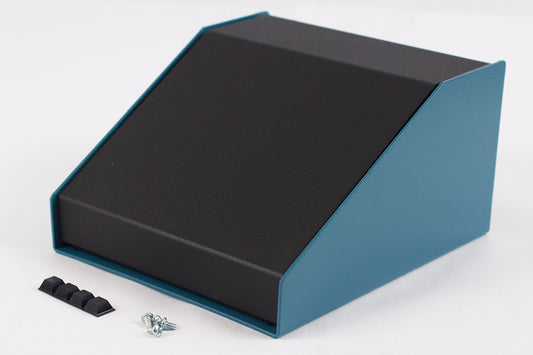 Hammond 1456FG4BKBU Sloped Aluminum Console Enclosure, 30 Degree Black Top / Blue Case 6.50" x 7.20" x 4.00"
