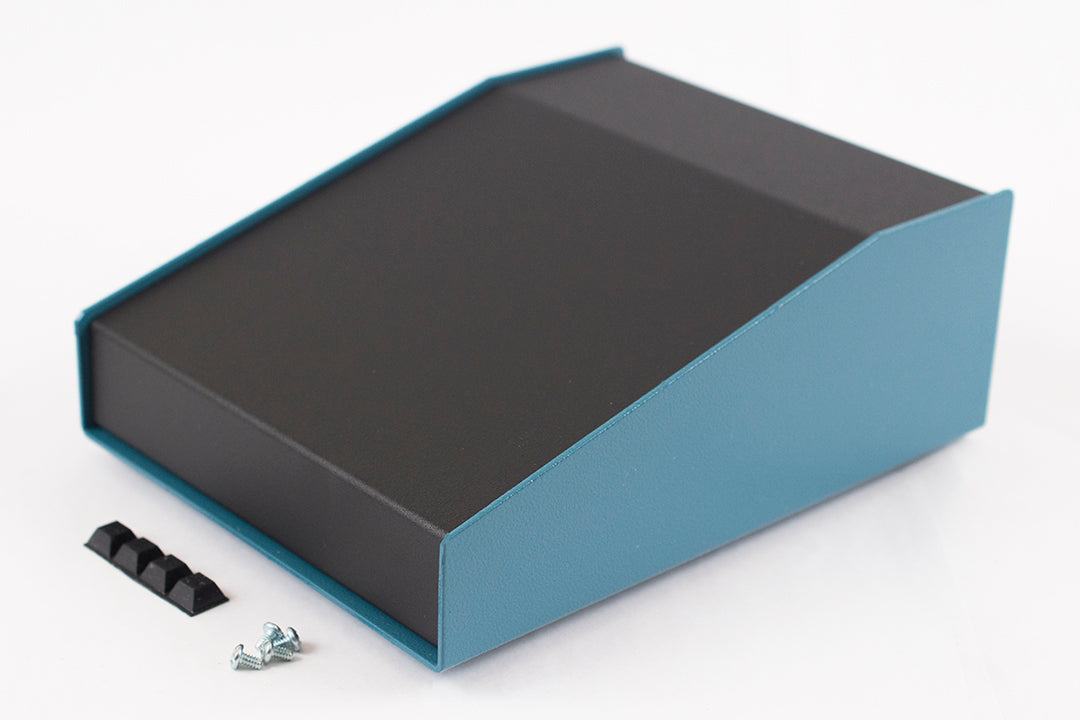 Hammond 1456FH3BKBU Sloped Aluminum Console Enclosure, 15 Degree Black Top / Blue Case 6.50" x 8.30" x 3.00"