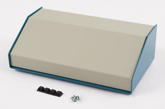 Hammond 1456KE3WHBU Sloped Aluminum Console Enclosure, 30 Degree Beige Top / Blue Case 10.00" x 5.50" x 3.00"