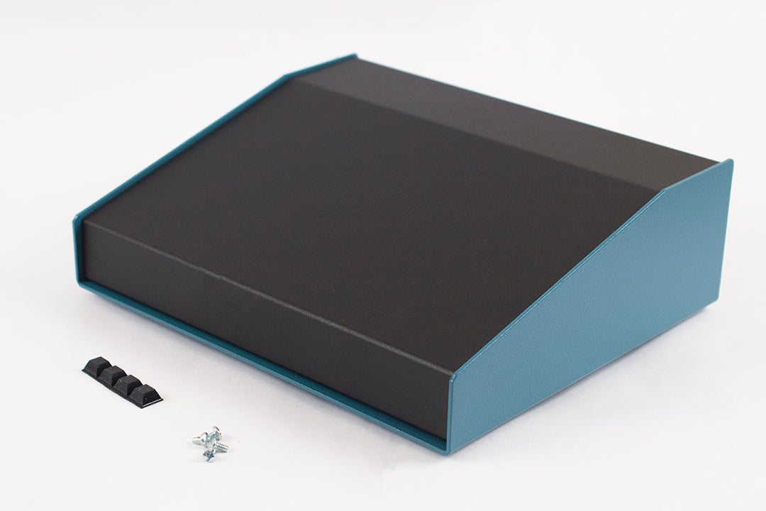 Hammond 1456KH3BKBU Sloped Aluminum Console Enclosure, 15 Degree Black Top / Blue Case 10.00" x 8.30" x 3.00"