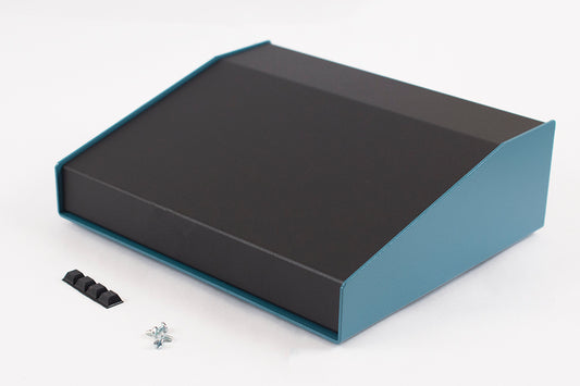 Hammond 1456KH3BKBU Sloped Aluminum Console Enclosure, 15 Degree Black Top / Blue Case 10.00" x 8.30" x 3.00"