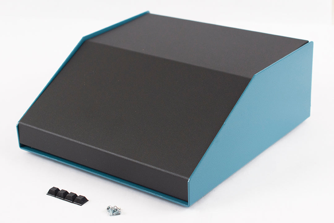 Hammond 1456KK4BKBU Sloped Aluminum Console Enclosure, 30 Degree Black Top / Blue Case 10.00" x 10.20" x 4.00"