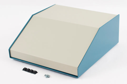 Hammond 1456KK4WHBU Sloped Aluminum Console Enclosure, 30 Degree Beige Top / Blue Case 10.00" x 10.20" x 4.00"