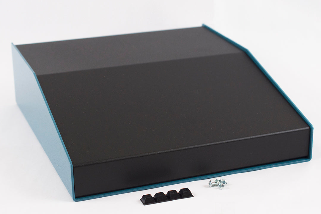 Hammond 1456KL3BKBU Sloped Aluminum Console Enclosure, 15 Degree Black Top / Blue Case 10.00" x 11.30" x 3.00"