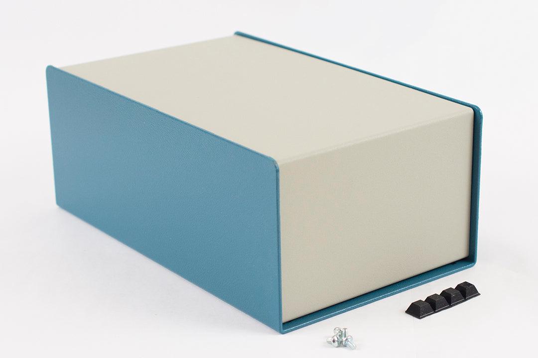 Hammond 1456NEK4WHBU Non-Sloped Aluminum Console Enclosure, Beige Top / Blue Case 6.00" x 10.00" x 4.00"