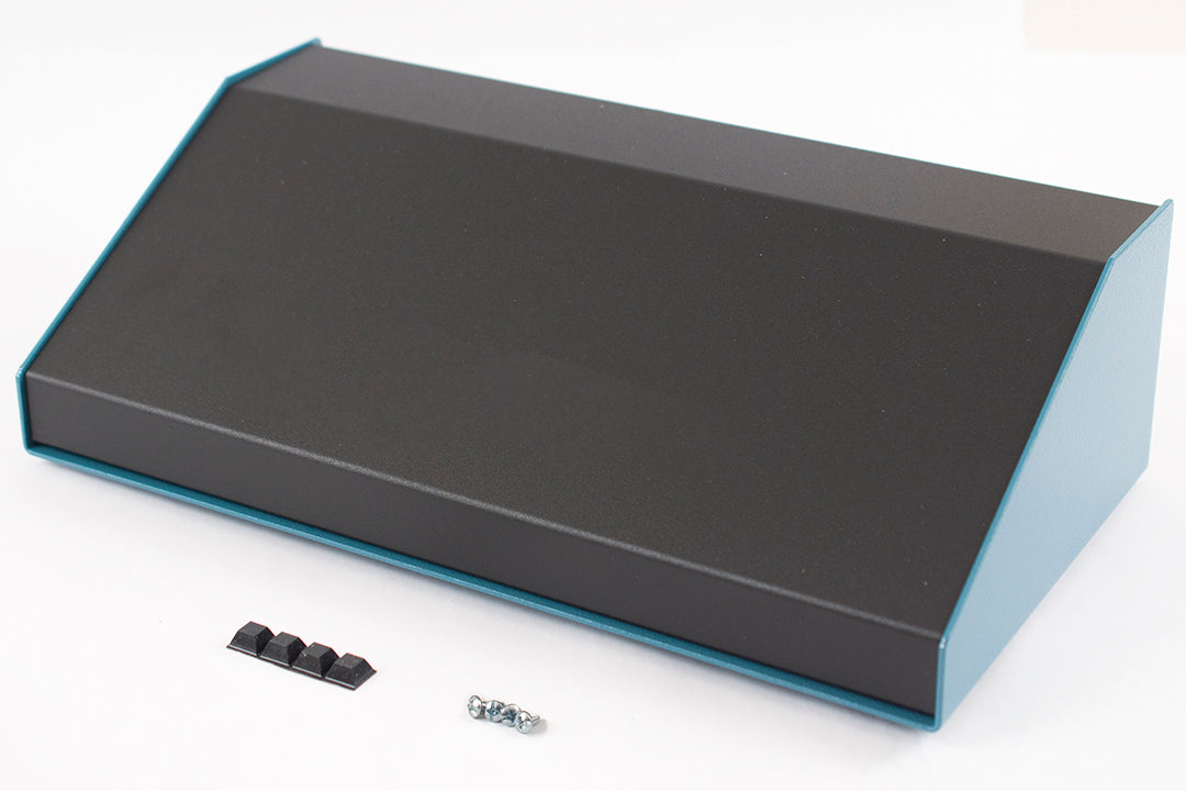 Hammond 1456PG4BKBU Sloped Aluminum Console Enclosure, 30 Degree Black Top / Blue Case 14.00" x 7.25" x 4.00"
