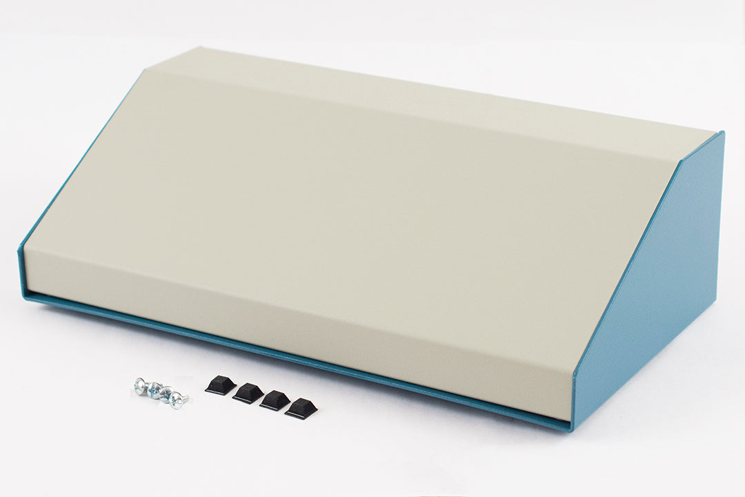 Hammond 1456PG4WHBU Sloped Aluminum Console Enclosure, 30 Degree Beige Top / Blue Case 14.00" x 7.25" x 4.00"