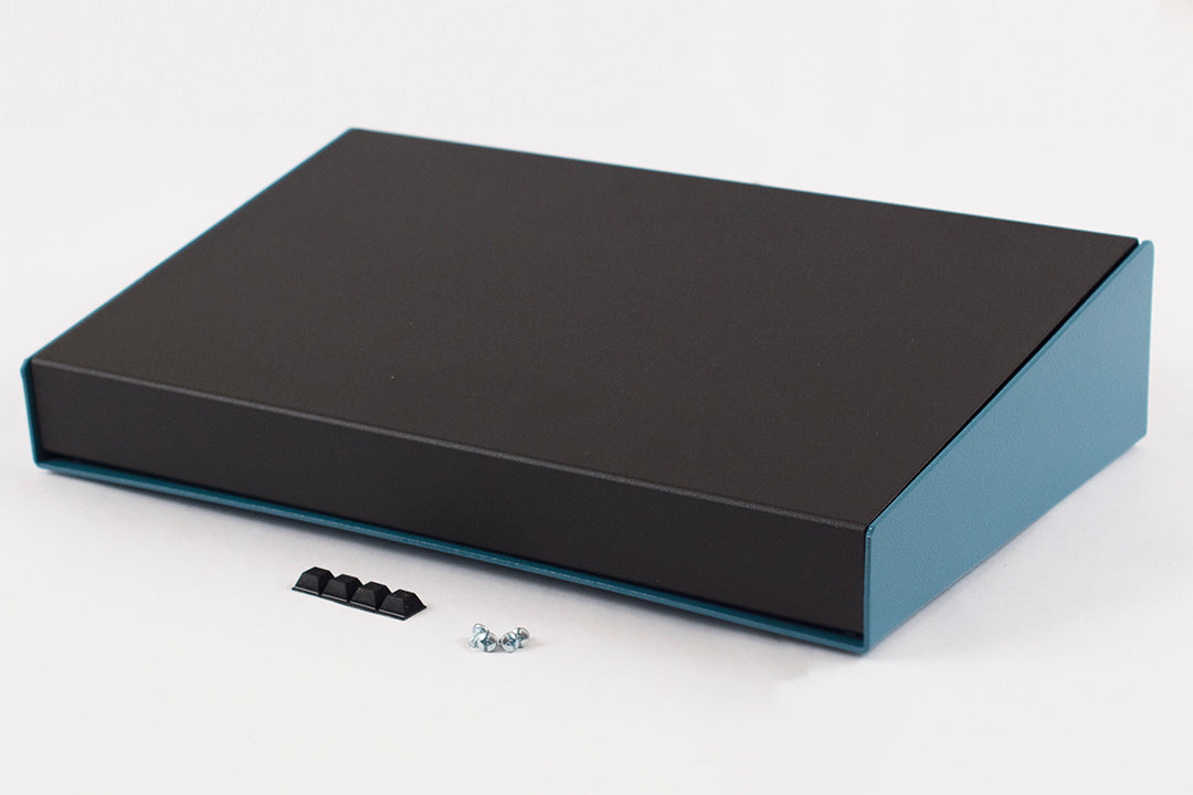Hammond 1456PH1BKBU Sloped Aluminum Console Enclosure, 10 Degree Black Top / Blue Case 14.00" x 8.30" x 3.00"