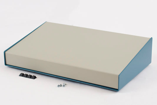 Hammond 1456PH1WHBU Sloped Aluminum Console Enclosure, 10 Degree Beige Top / Blue Case 14.00" x 8.30" x 3.00"