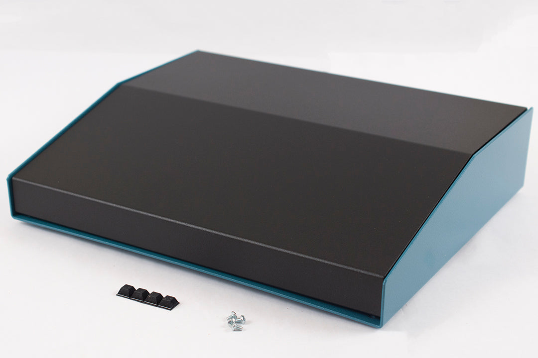 Hammond 1456PL3BKBU Sloped Aluminum Console Enclosure, 15 Degree Black Top / Blue Case 14.00" x 11.30" x 3.00"