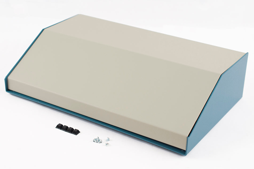 Hammond 1456RK4WHBU Sloped Aluminum Console Enclosure, 30 Degree Beige Top / Blue Case 17.00" x 10.20" x 4.00"