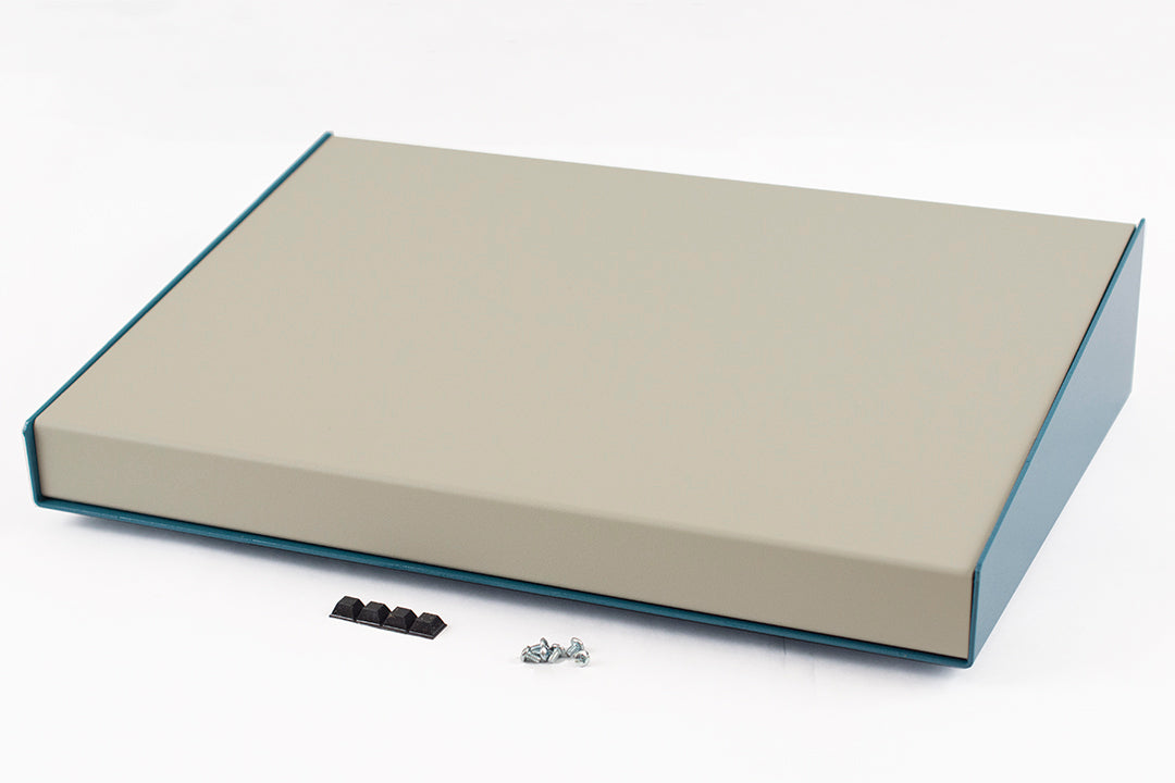 Hammond 1456RL1WHBU Sloped Aluminum Console Enclosure, 10 Degree Beige Top / Blue Case 17.00" x 11.30" x 3.50"